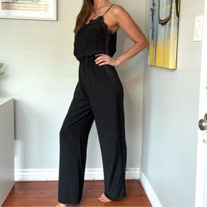 Cami NYC Sonia Silk Jumpsuit, Black, Spaghetti Straps, Wide Leg, Small